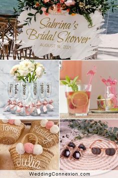 a collage of photos with flowers and other items