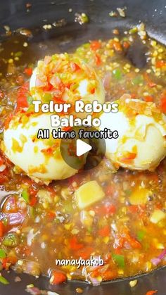 an image of food being cooked in a pan with the words tellr rebus ralado all time favorite