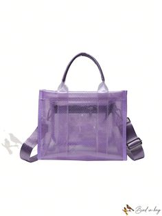 Bird in Bag - Two-Toned Canvas Tote Bag with Dual Handles Trendy Summer Satchel For Errands, Trendy Summer Bag With Clear Strap, Trendy Summer Bags With Clear Strap, Summer Crossbody Shoulder Bag With Clear Strap, Summer Shopping Satchel With Adjustable Handle, Spring Purple Satchel Shoulder Bag, Trendy Purple Shoulder Bag For Errands, Square Shoulder Bag For Summer Errands, Casual Purple Rectangular Satchel