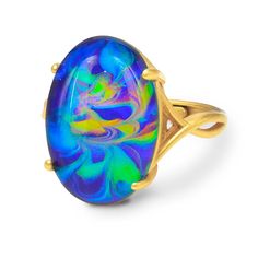 PRICES MAY VARY. HANDMADE SWIRL COLOR CHANGING MOOD STONE: A vivid swirl color changing crystal mood stone set on a delicate gold ring. Unlike the classic mood ring, this mood stone changes in beautiful swirl colors, just like a living opal! Each mood stone is handmade and has its own unique swirl pattern, bringing you a highly appealing piece of jewelry you are sure to get many compliments on. MATERIALS: 24K gold plated over brass, and is finished with a protective coating that keep the plating Color Changing Ring, Delicate Gold Ring, Mood Stone, Mood Jewelry, Black Choker Necklace, Mood Ring, Loop Earrings, Delicate Jewelry, Resin Jewelry