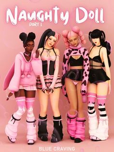 three dolls standing next to each other in front of a pink background with the words namahty doll part 1