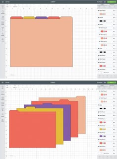 two screens showing different colors and sizes of folders