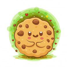 a cookie with chocolate chips on it's face