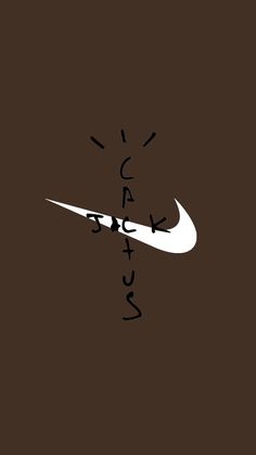 the nike logo is shown in black and white on a brown background with words written below it