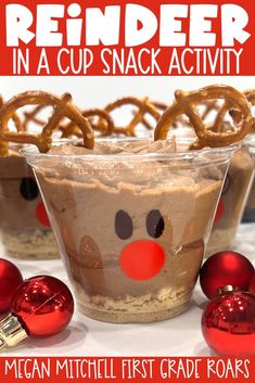 reindeer in a cup snack activity for kids