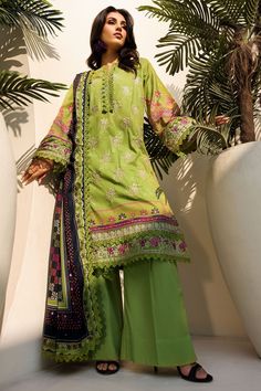 Brand: MotifzProduct Code: 4642-MAYARACollection: Umang by Motifz Vol-01 Digital Pinted Embroidered Lawn CollectionFabric: Lawn DESIGN DETAILS: Digital Printed Embroidered Lawn Front 1.14 M Digital Printed Lawn Back 1.14 M Embroidered Patch For Front Daman 0.84 M Digital Printed Lawn Sleeves 0.67 M Sleeves Embroidered Patch 0.92 M Digital Printed Lawn Dupatta 2.5 M Dyed Cotton Trouser 2.5 M DISCLAIMER: Lining, Laces, and Tassels are not included in unstitched variants. Embellishment items in stitched outfits are subject to market availability The actual colors of the outfit may vary from the colors being displayed on your device. CARE INSTRUCTIONS: Extra Fabric Has Been Used For Shoot Original Color May Vary Slightly From The Picture Dry Clean Recommended Iron The Clothes At Moderate Tempe Designer Pista Green Unstitched Suit With Embroidered Border, Designer Unstitched Pista Green Suit With Embroidered Border, Unstitched Pista Green Palazzo Set With Embroidered Border, Elegant Pista Green Sets With Embroidered Border, Designer Green Palazzo Set With Intricate Embroidery, Semi-stitched Green Palazzo Set With Floral Embroidery, Festive Green Unstitched Suit With Floral Embroidery, Unstitched Pista Green Suit With Embroidered Border, Green Unstitched Suit With Floral Embroidery For Festive Occasion