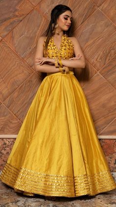 Rabia Yellow Cotton Silk Lehenga Set – Fledgling Wings Yellow Crop Top Lehenga, Gotta Patti Lehenga, Gotta Patti Work, Flared Lehenga, Haldi Ceremony Outfit, Haldi Dress, Haldi Outfits, Lehenga Design, Ethnic Dresses