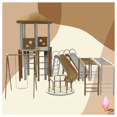 an image of a playground set with slide and climbing frame in the background, including a play structure