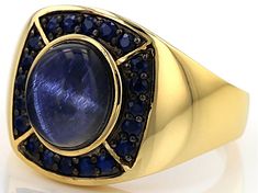 11x9mm 6.00ct oval cabochon blue Star sapphire with .90ctw round blue sapphire 18k yellow gold over sterling silver ring. Measures approximately .66"L x .71"W. Not sizeable. Finished under gallery. Web only Gold Sapphire Ring Oval Cabochon With Polished Finish, Fine Jewelry Sapphire Ring With Oval Cabochon, Oval Cabochon Sapphire Ring With Polished Finish, Gold Sapphire Cabochon Ring, Gold Oval Cabochon Sapphire Ring Fine Jewelry, Luxury 14k Stamped Round Sapphire Ring, Vintage Yellow Gold Sapphire Jewelry, Oval Cabochon, Yellow Gold Sapphire Jewelry Oval Cabochon, Yellow Gold Oval Cabochon Sapphire Jewelry