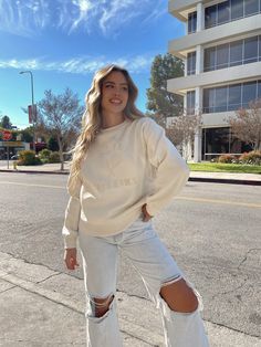 ~ Self 60% Polyester 40% Cotton ~ Contrast 95% Cotton 5% Spandex ~ Embroidered detail ~ Relaxed boxy fit ~ Model is 5'9" wearing a size Medium Malibu Sweater, Clothes Ideas, Winter Clothes, Spring Summer Outfits, Summer Outfit, Body Types, Fitness Models, Summer Outfits, Spring Summer