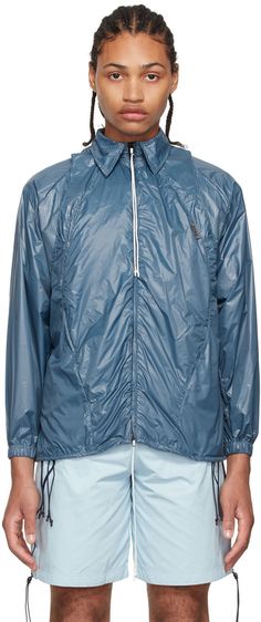 Nylon ripstop jacket. Vents throughout. · Layered construction · Spread collar · Two-way zip closure · Elasticized cuffs · Shirttail hem Supplier color: Royal blue | Saul Nash Blue Nylon Jacket Casual Jackets, Casual Jacket, Off Duty, Royal Blue, Rain Jacket, Bomber Jacket, Women Wear, Athletic Jacket, Collar