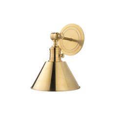 an antique brass wall light on a white background