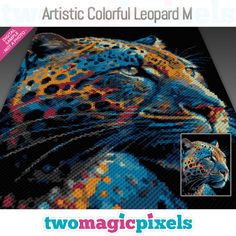 a colorful leopard is shown on the cover of this cross stitch pattern