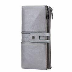 Gray Wallets With Interior Card Slots, Gray Wallets With Card Slots For Everyday Use, Gray Wallets With Zipper Closure For Everyday Use, Gray Rectangular Wallet For Everyday Use, Gray Leather Wallet For Everyday Use, Gray Leather Wallet, Women Wallet, Ladies Clutch, Genuine Leather Wallets