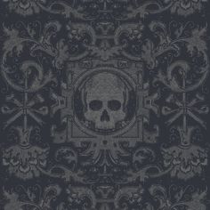 Skull Box Black Wallpaper-Mitchell Black-MITCHB-WC345-2-PM-10-Wall DecorPatterns Black-Premium Matte Paper-1-France and Son Peelable Wallpaper, Black Clocks, Interior Design Themes, Skull Wallpaper, Wallpaper Rolls, Pvc Wall, Smooth Walls, Paper Wallpaper, Black Skulls