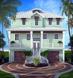 this is an artist's rendering of a two - story house with palm trees in the background