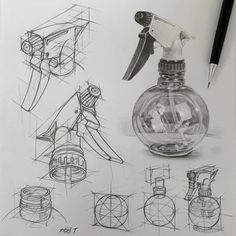 a drawing of various objects in a bottle