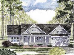 this is an artist's rendering of the country house plan for these ranch home plans