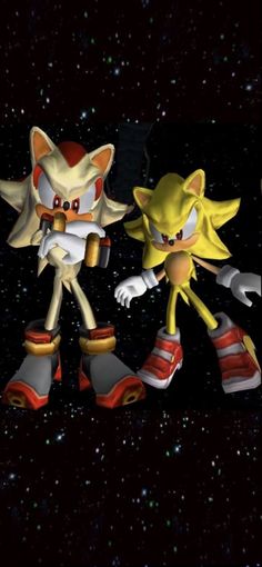 two sonic and tails standing in front of the stars with their arms around each other