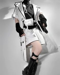 🖤🤍Ouji Lolita fashion outfit: high neck short sleeves top, shorts, belt with waist bag and cat ears hooded coat. 🛒👉Search 'IEP-C-194' on devilinspired.com #devilinspired #oujifashion #oujilolita #lolitacoord #lolitafashionstyle #princestyle #ouji #oujistyle Devilinspired Outfit, Coat Outfit Short, Belt Reference, High Neck Short Sleeve Top, Ouji Fashion, 2000s Japanese Fashion, Oc Outfits, Waist Coat