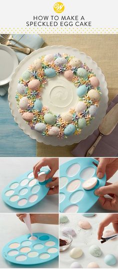 how to make a speckled egg cake - step by step instructions for decorating