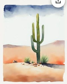 a watercolor painting of a cactus in the desert