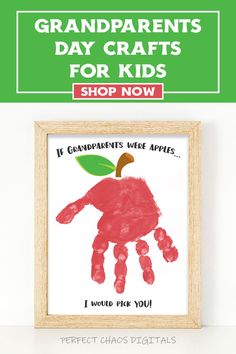 an apple handprint with the words grandparents's day crafts for kids shop now