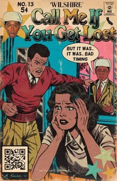 an old comic book cover with a woman covering her face and another man in the background