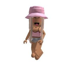 a lego figure wearing a pink hat and holding a brown object in its hands,