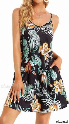 Olivia Mark - Strapless Sundress with Casual Tank Dress and Pocket Details Summer Dresses Beach, Spaghetti Strap Dress Summer, Casual Sundresses, Strap Dress Summer, Sundress Beach, Flowy Sundress, Summer Dress For Women, Sun Dress Casual, Strapless Sundress