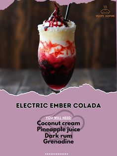 an ice cream sundae with toppings on top is featured in this ad for electric ember cola