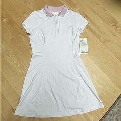 Brand New Dress For Golfing Or Playing Tennis! Fitted White Tennis Dress With Short Sleeves, White Short Sleeve Tennis Dress, White Sporty Short Sleeve Tennis Dress, Sporty White Short Sleeve Tennis Dress, White Stretch Athleisure Dress, White Athleisure Dress, Lululemon Dress, Playing Tennis, Dress With Tie