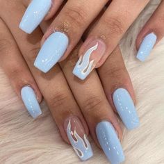 Baby Blue Acrylic Nails, Light Blue Nails, Baby Blue Nails, Easy Nails, Blue Nail Designs, Design 2023