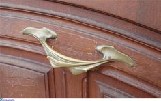 a close up of a door handle on a wooden door