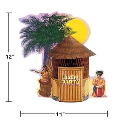 an image of a tiki hut with palm tree and moon in the sky behind it