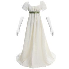 PRICES MAY VARY. Material - 100% jacquard fabric which is lightweight, breathable, and comfy. Wearing this Daphne regency dress back you to the history of the early 1800s to feel the life at that time. Package included - 1* regency dress; 1* green satin sash. We provide one satin sash for this light champagne regency gown, ties into a bow or knot at back, elegant and chic. Features - This elegant regency dress is designed with short puff sleeves and trimmed with lace, square neck, empire cut wai Regency Dress Jane Austen, Regency Costume, Regency Clothing, Victorian Tea Party, Dresses Church, Regency Gown, Tea Gown, Regency Dress, Sunday Dress