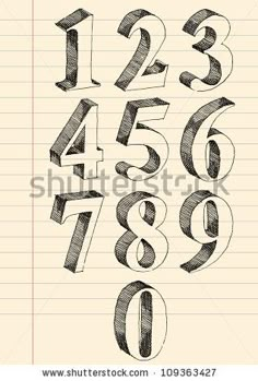 hand drawn numbers and numerals set on lined notebook paper, with clipping