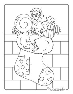 a christmas stocking coloring page for kids