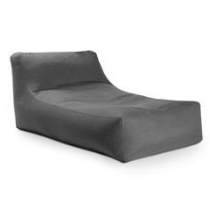 a gray bean bag chair sitting on top of a white floor