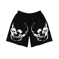 Introducing our unique and stylish "Memento Mori" Skull Shorts - perfect for anyone who wants to add a touch of edgy style to their athletic wear! These long shorts feature a bold and striking skull design, reminding us all to seize the day and live life to the fullest. Made with high-quality athletic fabric, these shorts are perfect for running, working out, or just lounging around. The breathable material and comfortable fit will keep you feeling great all day long. The "Memento Mori" Skull Sh Halloween Streetwear Short Bottoms, Edgy Short Bottoms For Streetwear, Black Shorts For Halloween Streetwear, Skull Print Cotton Bottoms For Streetwear, Edgy Black Shorts For Streetwear, Black Skull Print Bottoms For Summer, Black Skull Print Bottoms For Halloween, Summer Skull Print Streetwear Bottoms, Black Graphic Print Gym Bottoms