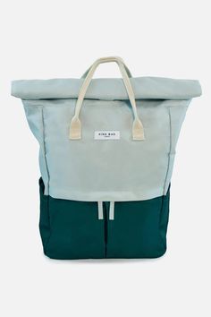 Sage & Forest Green Hackney Large Backpack Sage Forest, Sustainable Backpack, Modern Backpack, Cabin Bag, Strong Magnets, Fabric Labels, Water Bottle Holders, Roll Top, Large Backpack