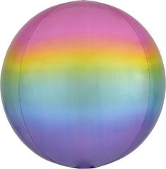 a rainbow colored ball sitting on top of a white surface