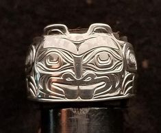 On offer is a West Coast Namgis First Nation Hand Carved Sterling Silver ''Beaver'' ring. by World renowned master carver Joe R. Wilson with his depiction of Beaver in the style of the Namgis, Kwakuitl First Nation. Initialed by Joe. Fine example of Indigenous Art from the Northwest Coast First Nations of Canada. PLEASE NOTE THAT THIS IS A CUSTOM RECREATED HAND CARVED ITEM THAT WILL HAVE SLIGHT, SUBTLE DIFFERENCES THAT ARE VERY HARD TO DISTINGUISH WHEN COMPLETED FROM THE PICTURES SHOWN ABOVE! DO NOT PURCHASE IF YOU HAVE AN ISSUE WITH THIS AND ALL CUSTOM PIECES WHEN DONE ARE CONSIDERED FINAL SALE WITH A NO RETURN POLICY. Allow for 20 - 40 day's handling time on all of Joe's items If you wish to have Joe engrave a name or initials on the back of this item at no extra charge, please provide c Winter Ceremony, Getting To Know Someone, Northwest Coast, Indigenous Art, First Nations, Art Jewelry, Pacific Northwest, West Coast, Jewelry Art