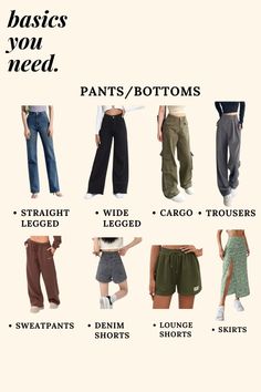 Minimalist Dressing Style, How To Know What Clothes Suit You, Pants You Need In Your Wardrobe, Basic Pants Must Have, Tomboy Wardrobe Essentials, Basic Outfit Inspo Casual, Basic Jeans Must Have, Korean Wardrobe Essentials, Fashion Basics Women