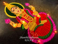 an image of a woman dancing on the ground with lights in her hand and decorations around her