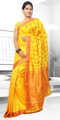 Beautiful Yellow colour Assam Silk Pat saree with artistic Suta Work giving a gorgeous look to the saree. This collection is perfect for any festive occasion. The Saree comes with matching blouse piece, the blouse shown in the image is just for display purpose.Slight colour variation may be there in display & actual. Yellow Colour, Yellow Color, Color Variations, Saree, India