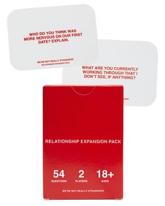 two red and white business cards with the words, what are you currently working through that question?