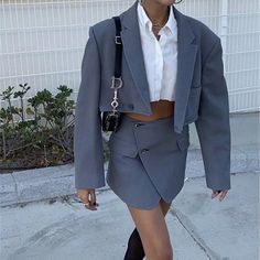 Green Two Piece, Short Blazer, Blazer Casual, Blazer And Skirt Set, Blue Two Piece, Skirt Suits, Skirts Women, Blazer And Skirt, Blazer And Shorts