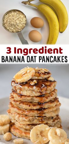 healthy banana oatmeal pancakes on a plate with bananas