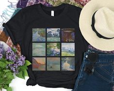 Monet Shirt Water Lilies Gifts Painting Collage Aesthetic Clothing Renaissance Shirts Dark Academia Art History Tee Artist Sunflower https://etsy.me/3jJuEjU #shortsleeve #crew #aestheticshirt #arthistory #artistartsy #darkacademia #monetpaintingshirt #claudemonettee Monet Impression, Dark Academia Art, Art Teacher Gifts, Academia Art, T Shirt Printer, Art Major, Art Student, Shirt Aesthetic, Shirt Art